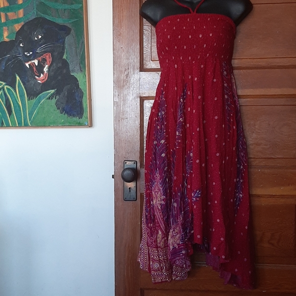 mexicali blues Dresses & Skirts - Mexicali Blues Burgundy Boho Ruched Handkerchief Dress